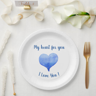 Assiettes En Carton Je t'aime Coeur Bleu mignon Saint Valentin