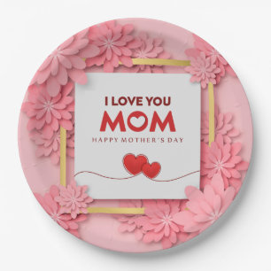Assiettes En Carton Je t'aime maman Fête des mères floral et or