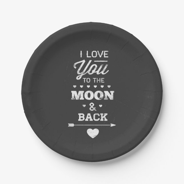Assiettes En Carton Je T'Aime Sur La Lune Et De Retour (Devant)