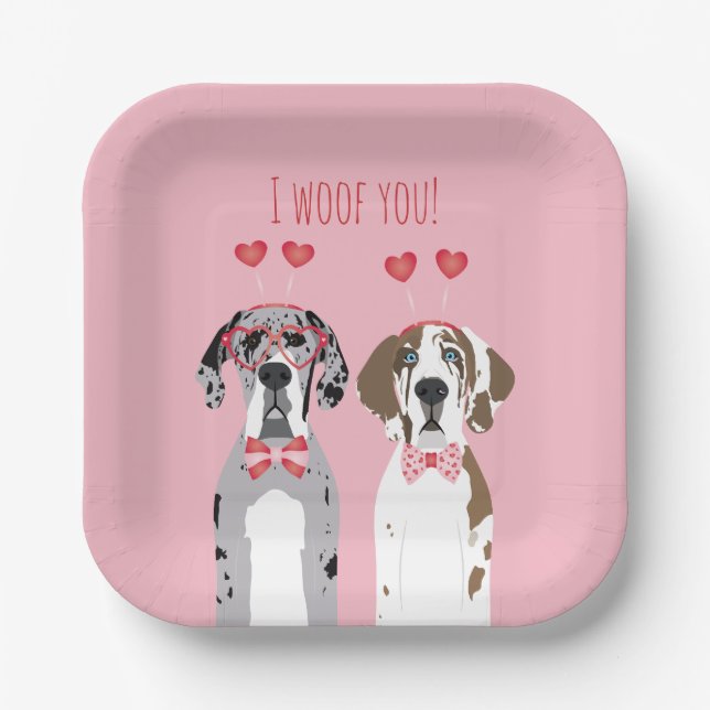 Assiettes En Carton Je Vous Malheur Les Grands Chiens Danois Rouge Ros (Recto)