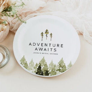 Assiettes En Carton JENNA Rustic Watercolor Pine Tree Fête des mariées