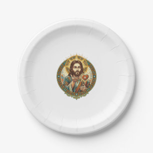Assiettes En Carton Jésus envoie un baiser Cœur rouge Bouton J'aime Hu