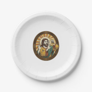 Assiettes En Carton Jesus Selfie Accidentel avec Double Menton Caméra