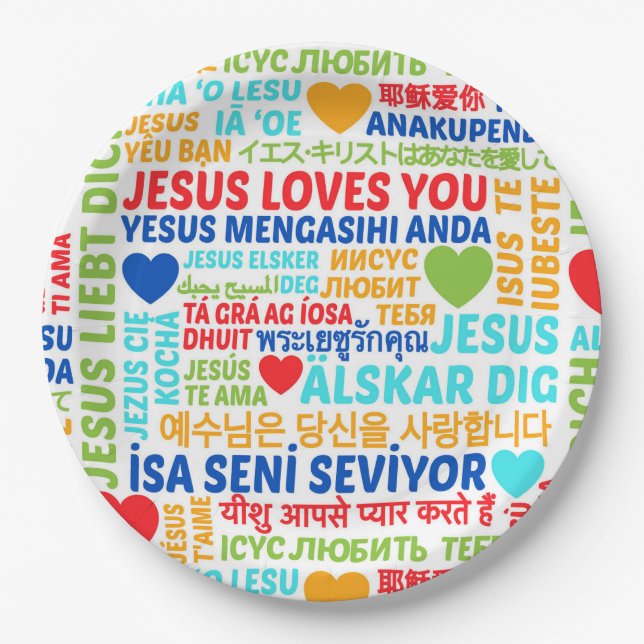 Assiettes En Carton Jésus Vous Aime Langues (Devant)