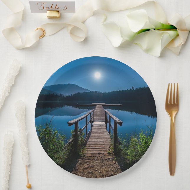 Assiettes En Carton Jetée de nuit sous une Pleine lune (Mariage)