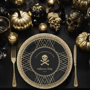 Assiettes En Carton Jeu d'Halloween Vintage noir et or tiré à la main