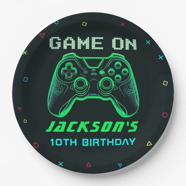 Assiettes En Carton Jeu Sur Neon Vidéo Jeu Anniversaire (Devant)