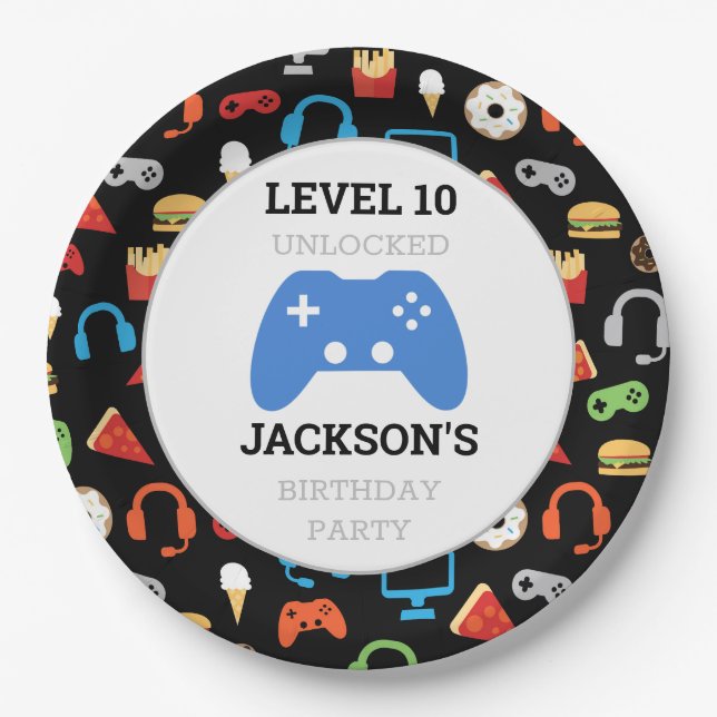 Assiettes En Carton Jeu vidéo Niveau haut Anniversaire de enfant Gamer (Devant)