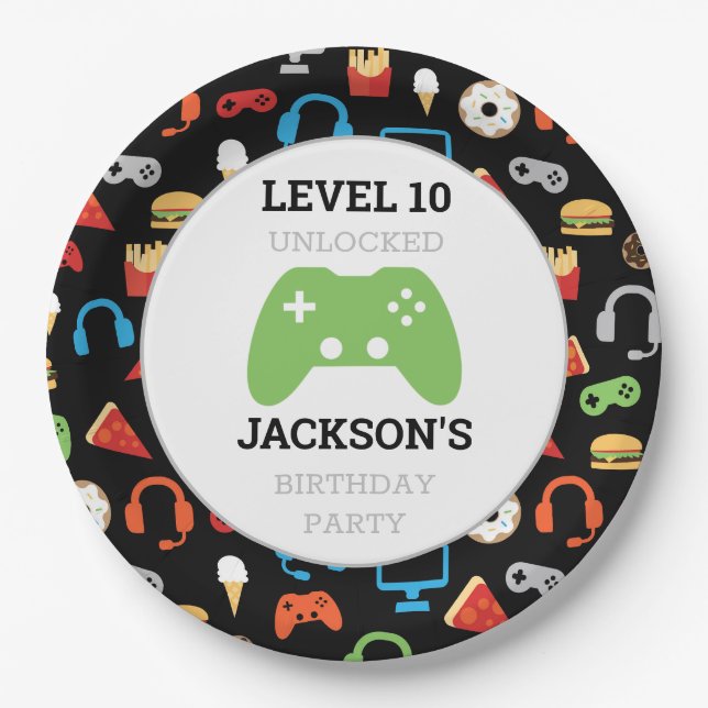 Assiettes En Carton Jeu vidéo Niveau haut Anniversaire de enfant Gamer (Devant)