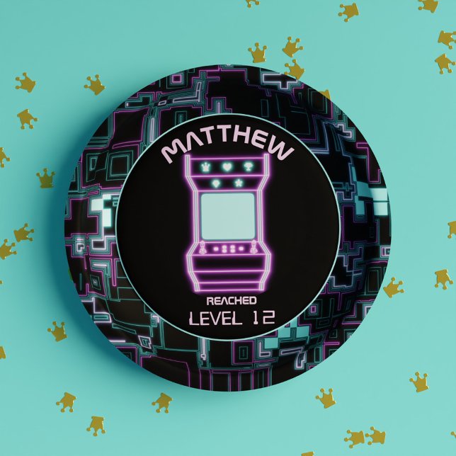 Assiettes En Carton Jeu vidéo Pink and Blue Retro Arcade (Pink and Blue Retro Arcade Video Game Paper Plates)