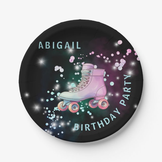 Assiettes En Carton Jeune fille Roller Patinage Noir fête d'anniversai (Devant)