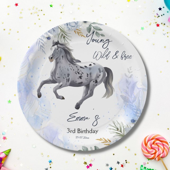 Assiettes En Carton Jeune galopante sauvage et libre anniversaire d'Ap (Créateur téléchargé)