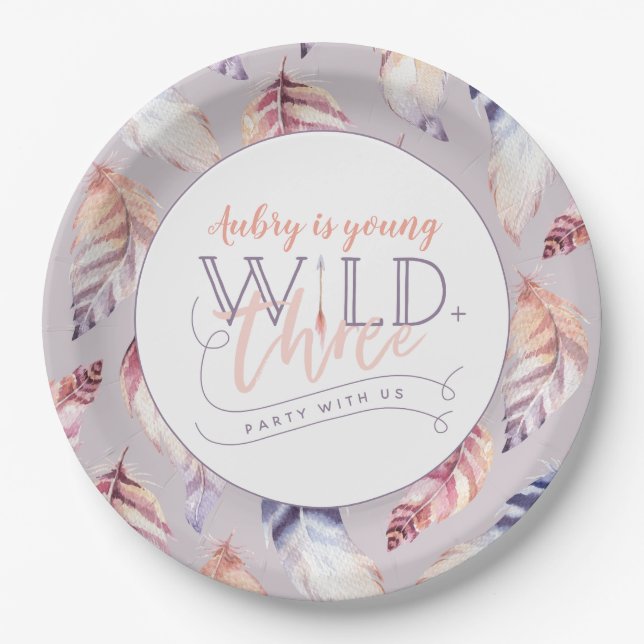 Assiettes En Carton Jeune, sauvage et fête de trois ans (Devant)