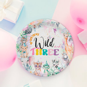Assiettes En Carton Jeune sauvage et trois animaux Safari Fille Annive