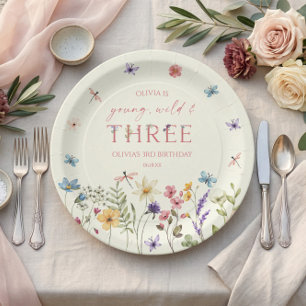 Assiettes En Carton Jeune Sauvage & Trois Anniversaire 3 Wildflower