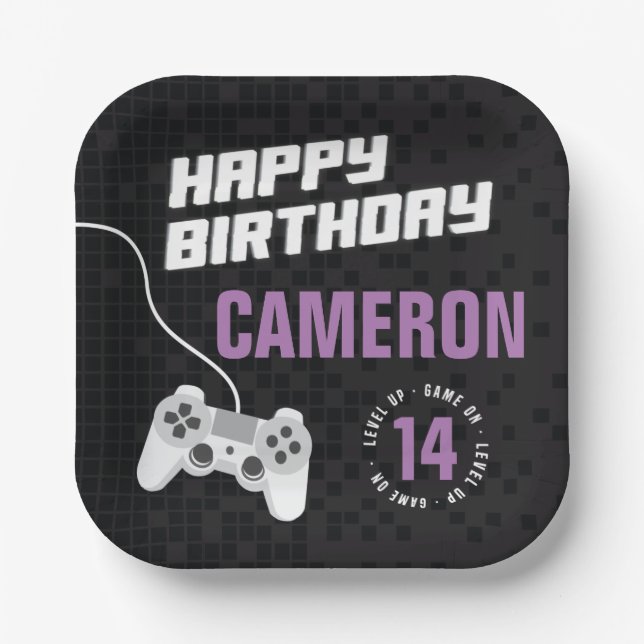 Assiettes En Carton Jeux De Filles Sur Le Jeu Neon Purple Anniversaire (Recto)