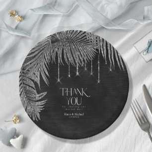 Assiettes En Carton Jewel Palm Leaf Wedding Silver v2 ID830