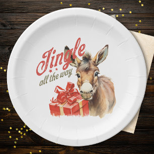 Assiettes En Carton Jingle Tout le long de la ferme de Noël âne