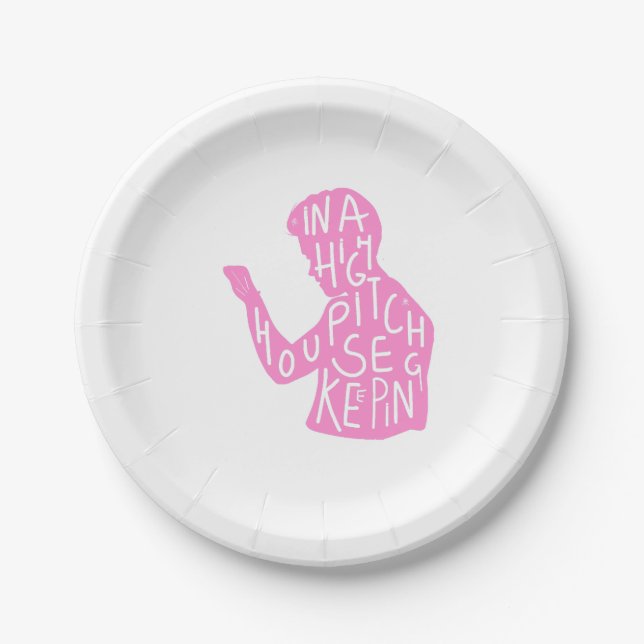 Assiettes En Carton JJ's silhouette ménagère citation en rose pastel (Devant)