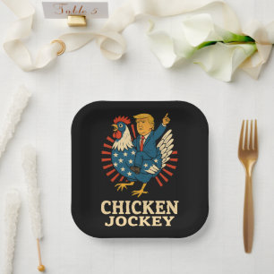 Assiettes En Carton Jockey de poulet Trump Mème amusant