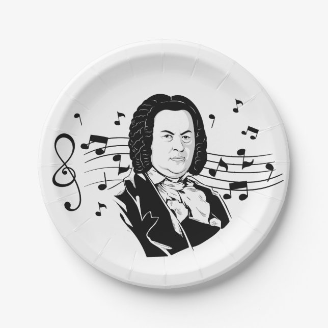 Assiettes En Carton Johann Sebastian Bach Portrait et buste avec notes (Devant)