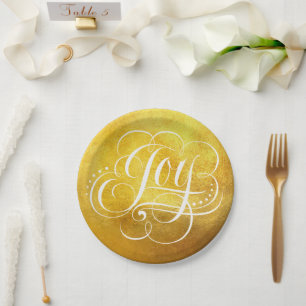 Assiettes En Carton Joie à Noël de luxe de feuille d'or du monde -