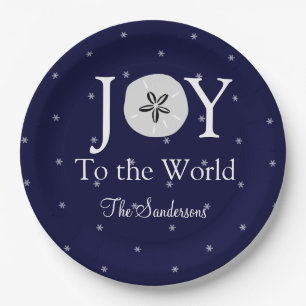 Assiettes En Carton Joie nautique Sandollar Bleu Blanc Noël