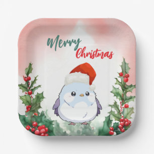 Assiettes En Carton Joie Rouge Joyeux Noël Oiseau Père Noël Fête de No