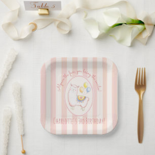 Assiettes En Carton Joli alpaca avec ballon rose blush pour l'annivers