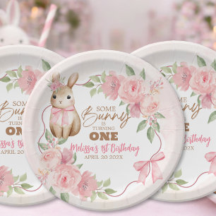 Assiettes En Carton Joli Anniversaire Fleur Rose Lapin Tourne Un