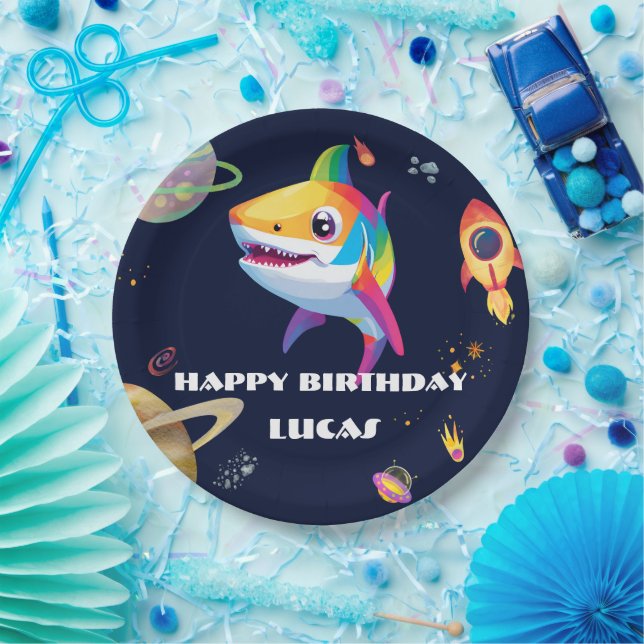 Assiettes En Carton Joli arc-en-ciel Shark Galaxy Rocket fête d'annive (Fête)