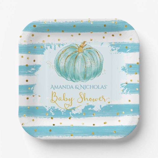 Assiettes En Carton Joli Baby shower Citrouille Bleu  (Recto)