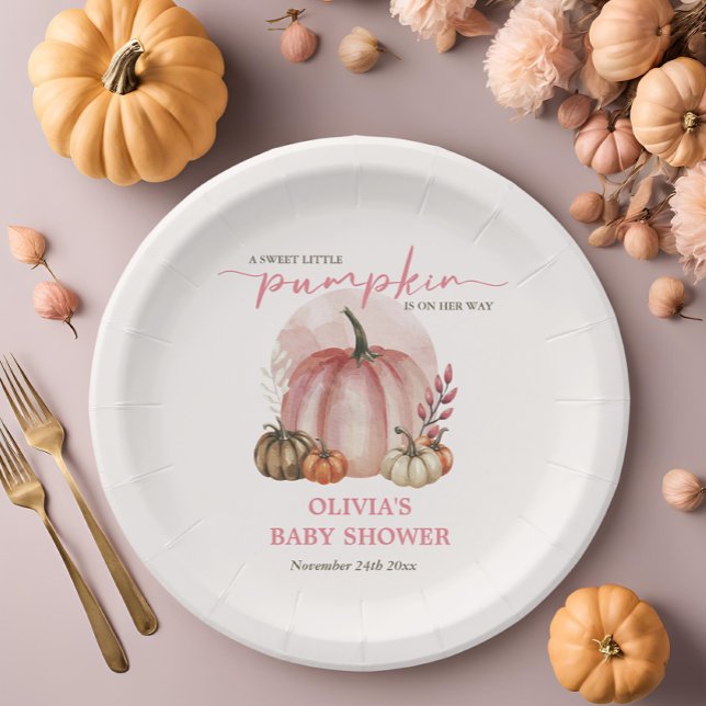 Assiettes En Carton Joli Baby shower de fille Citrouille rose (Créateur téléchargé)