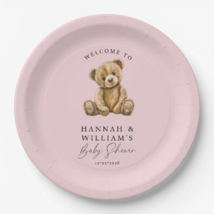 Assiettes En Carton Joli Baby shower Fille Rose Ours Teddy