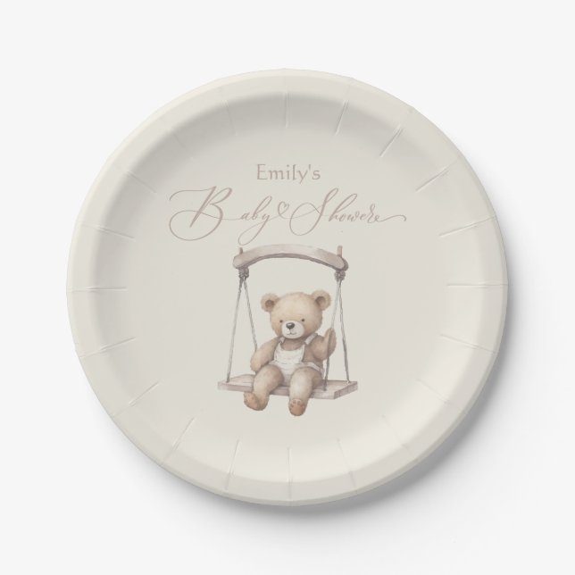 Assiettes En Carton Joli Baby shower Ours En Teddy Vintage (Devant)