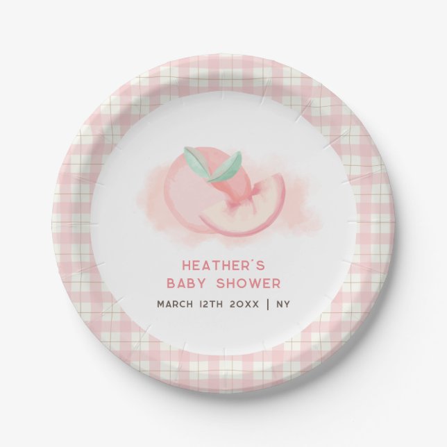 Assiettes En Carton Joli Baby shower rose En vichy rose pâle (Devant)