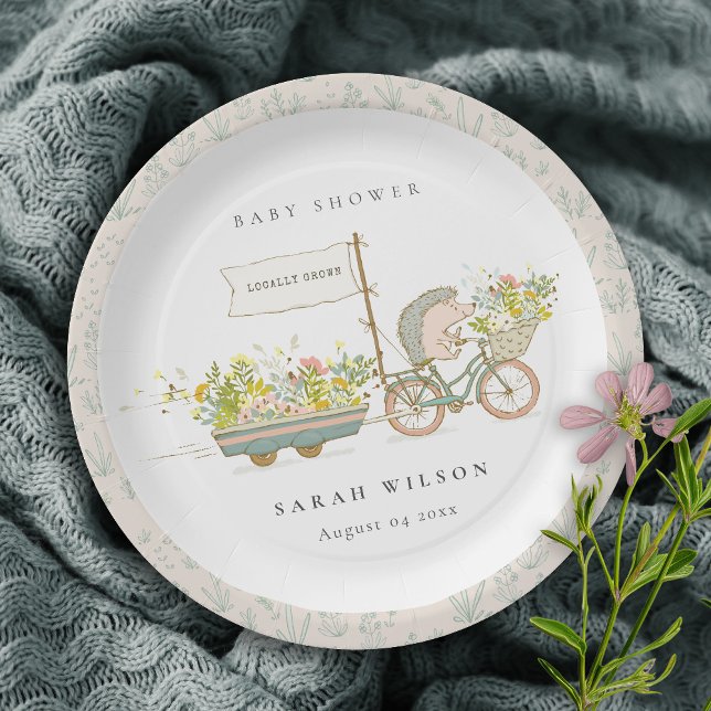 Assiettes En Carton Joli Baby shower Vélo Hérisson Cultivé Localement  (Créateur téléchargé)
