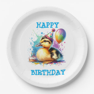 Assiettes En Carton Joli bébé canard joyeux anniversaire