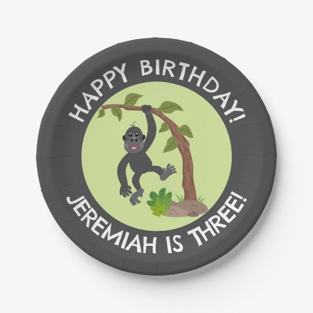 Assiettes En Carton Joli bébé gorille personnalisées dessin animé anni (Devant)