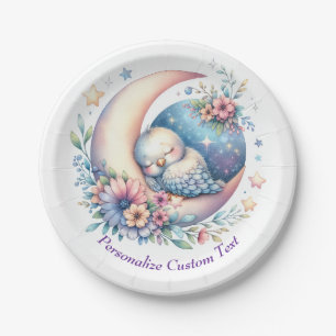 Assiettes En Carton Joli bébé oiseau dormant sur la lune