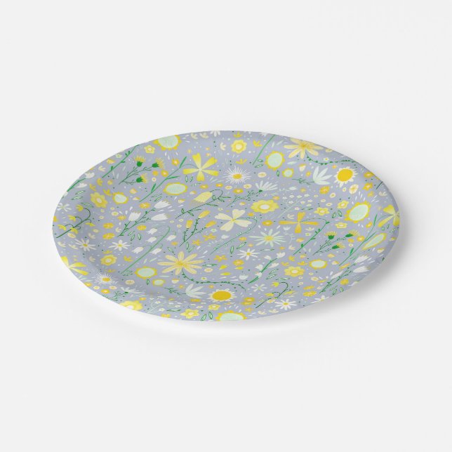 Assiettes En Carton Joli bleu Fleur sauvage botanique Floral (Angle)