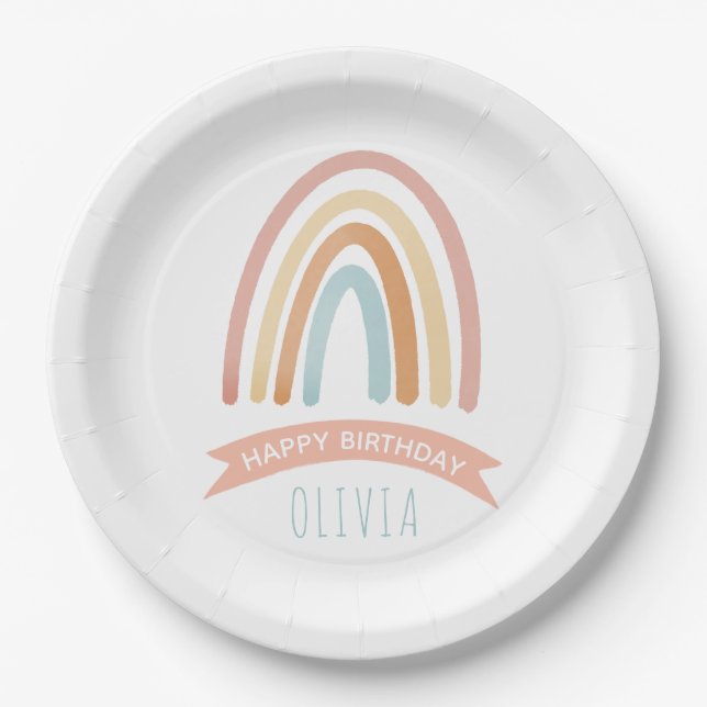 Assiettes En Carton Joli Boho rose Rainbow Girls Anniversaire (Devant)
