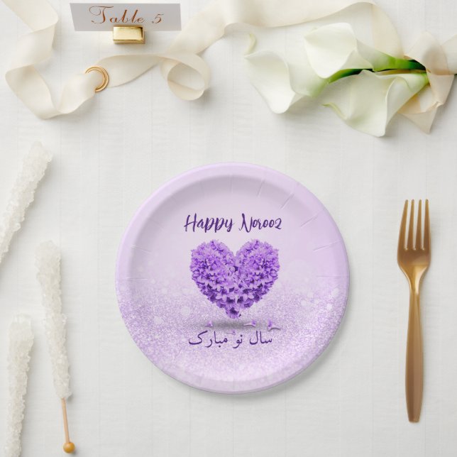 Assiettes En Carton Joli Bouquet Coeur Happy Norooz Purple Hyacinth (Mariage)