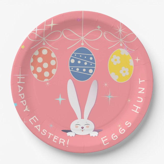 Assiettes En Carton Joli Bunny de Pâques oeufs de chasse printemps de  (Devant)