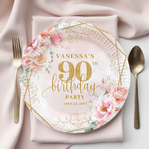 Assiettes En Carton Joli cadre floral rose gold pour fête d'anniversai