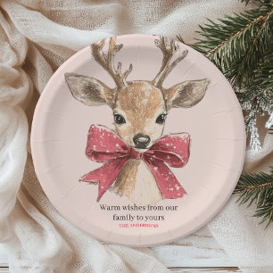 Assiettes En Carton Joli Cerf avec Bow rouge Neutre Noël