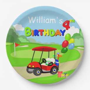 Assiettes En Carton Joli chariot de golf rouge pour 4e anniversaire ga