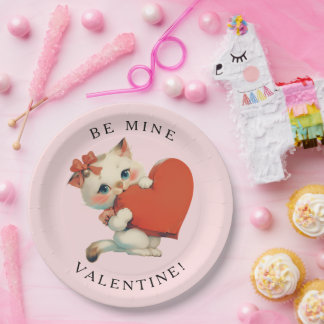 Assiettes En Carton Joli Chat Vintage Sois Mien Saint-Valentin