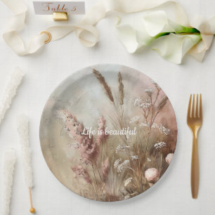 Assiettes En Carton Joli Chic Beige Blush Boho Fête des mariées Floral