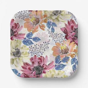 Assiettes En Carton Joli chrysanthème rose Vintage
